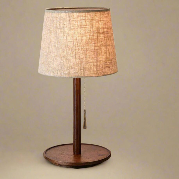 Gentle Glow lamp made of Nordic walnut wood with luxurious fabric accents