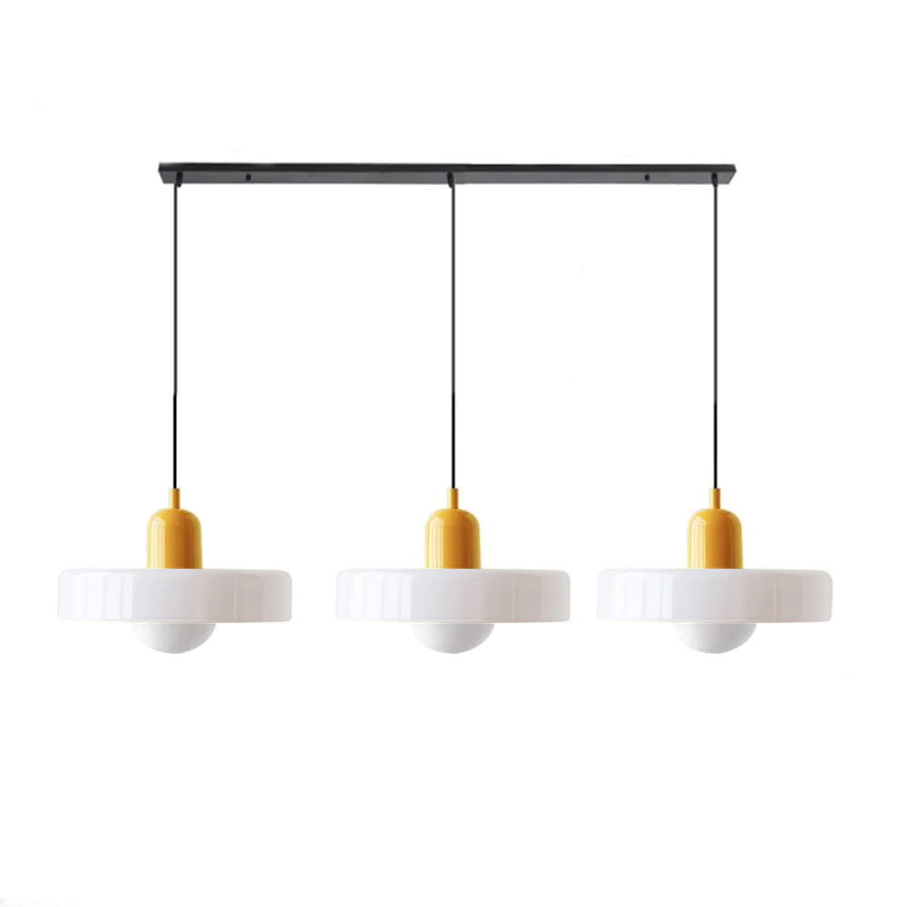 3-headed Bauhaus pendant light made of colored glass