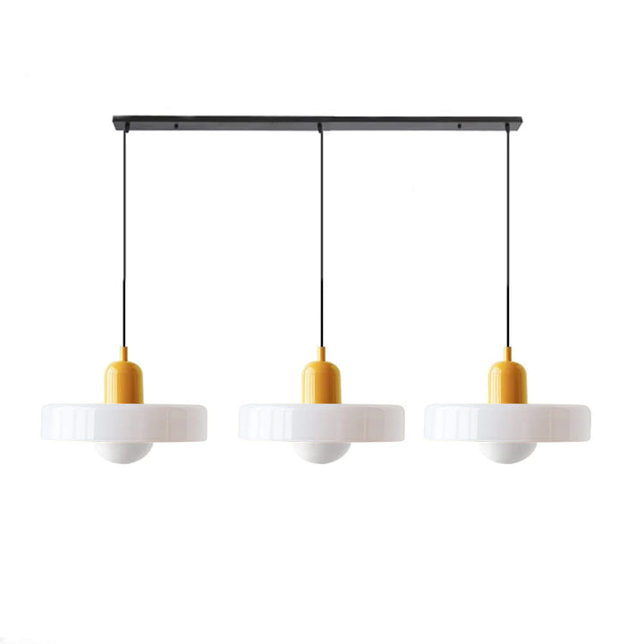 3-headed Bauhaus pendant light made of colored glass