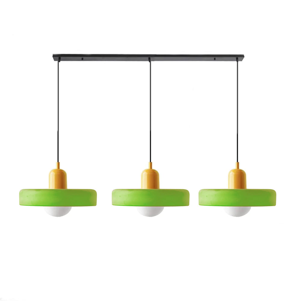 3-headed Bauhaus pendant light made of colored glass
