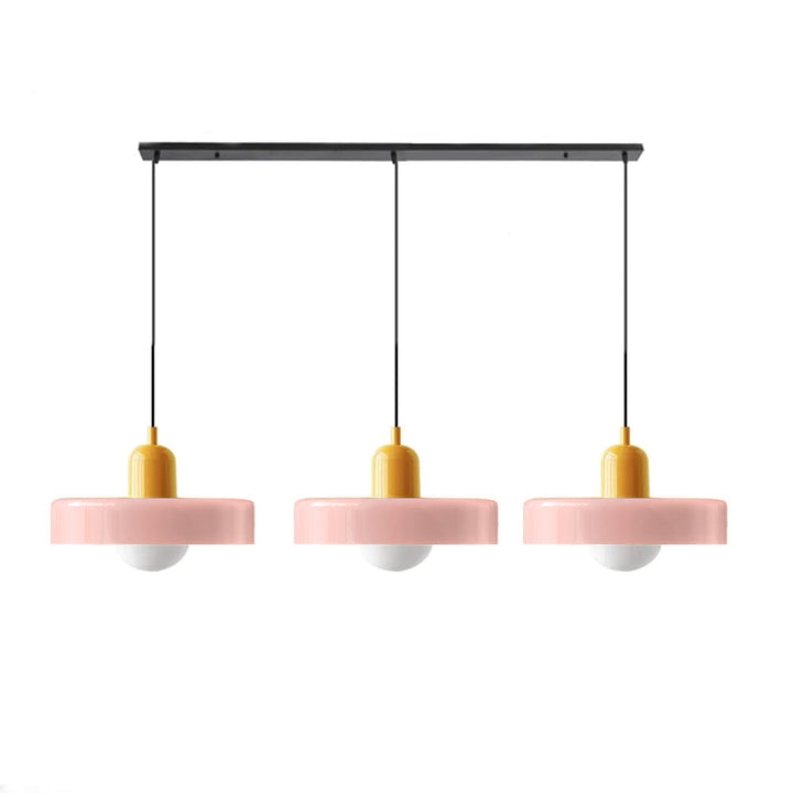 3-headed Bauhaus pendant light made of colored glass