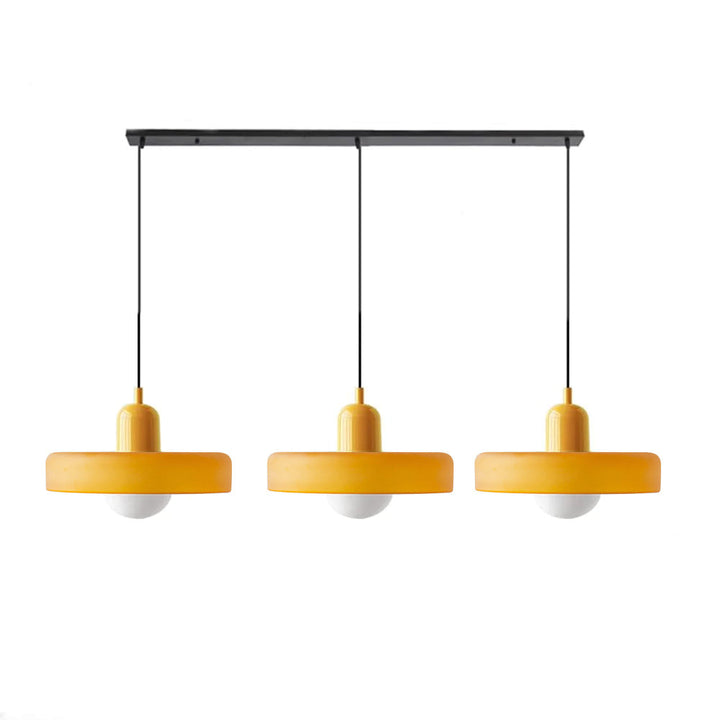 3-headed Bauhaus pendant light made of colored glass