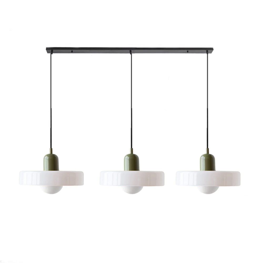 3-headed Bauhaus pendant light made of colored glass