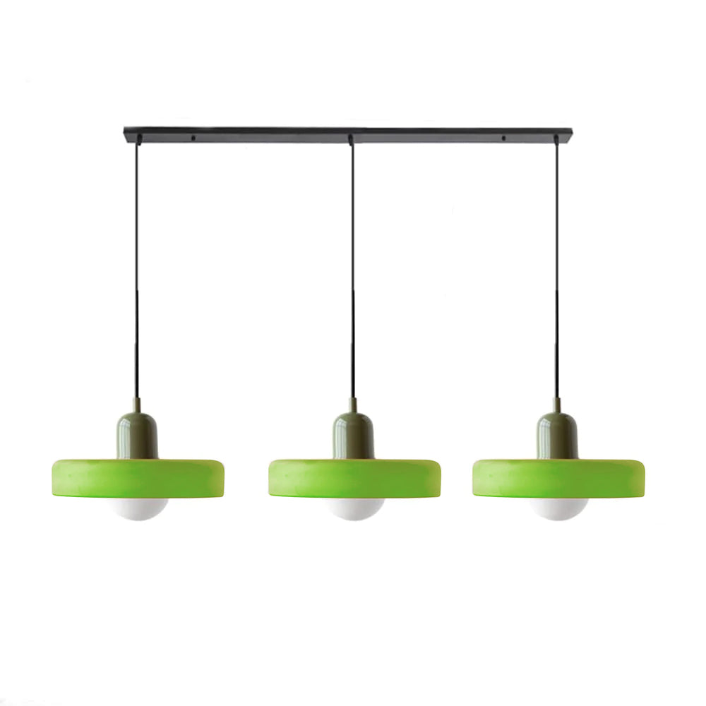 3-headed Bauhaus pendant light made of colored glass