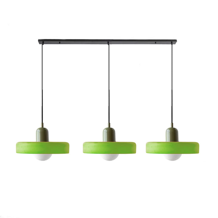 3-headed Bauhaus pendant light made of colored glass