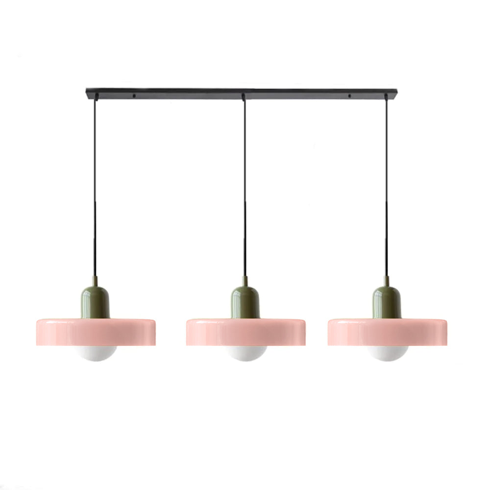 3-headed Bauhaus pendant light made of colored glass
