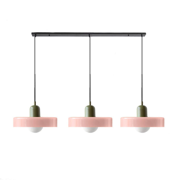 3-headed Bauhaus pendant light made of colored glass