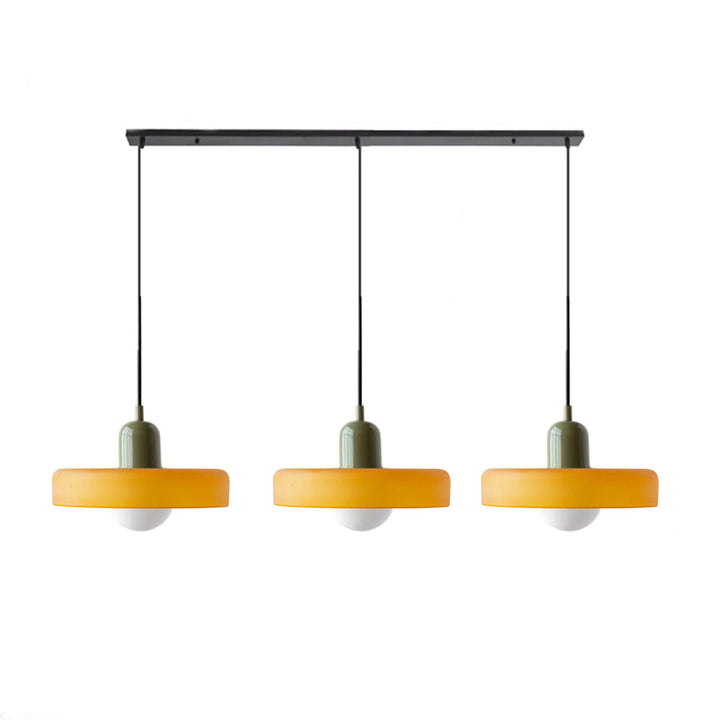 3-headed Bauhaus pendant light made of colored glass
