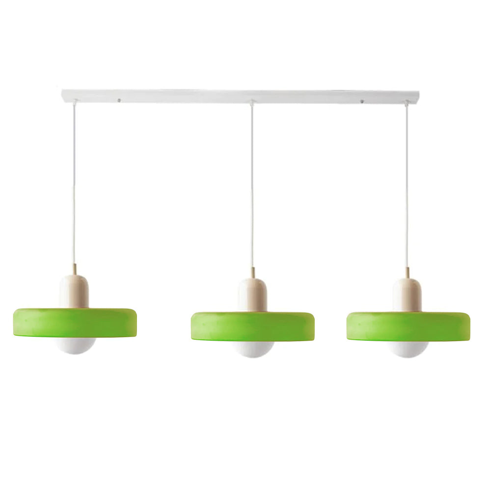 3-headed Bauhaus pendant light made of colored glass
