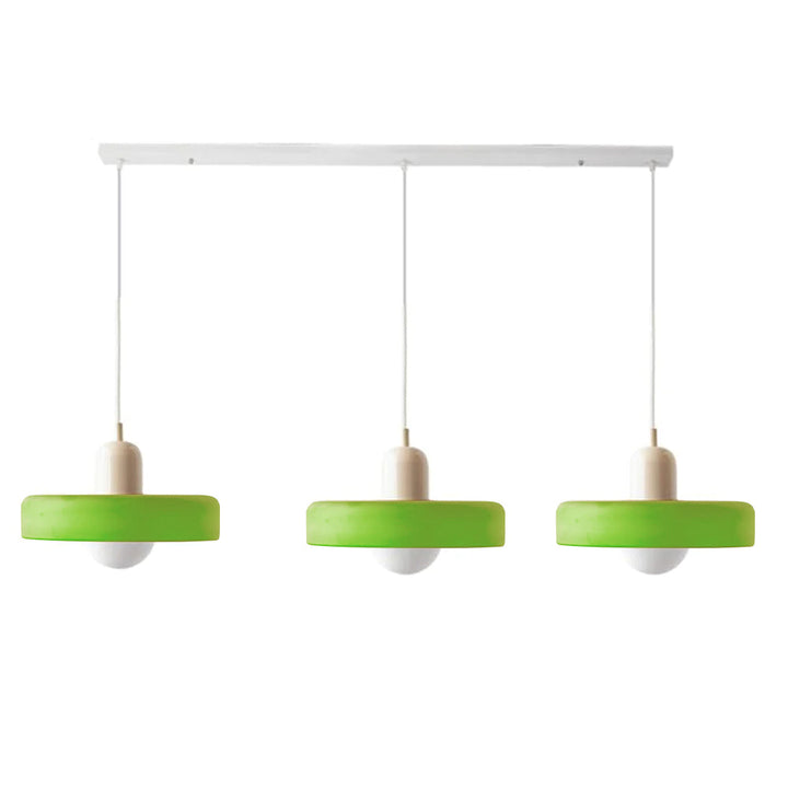 3-headed Bauhaus pendant light made of colored glass