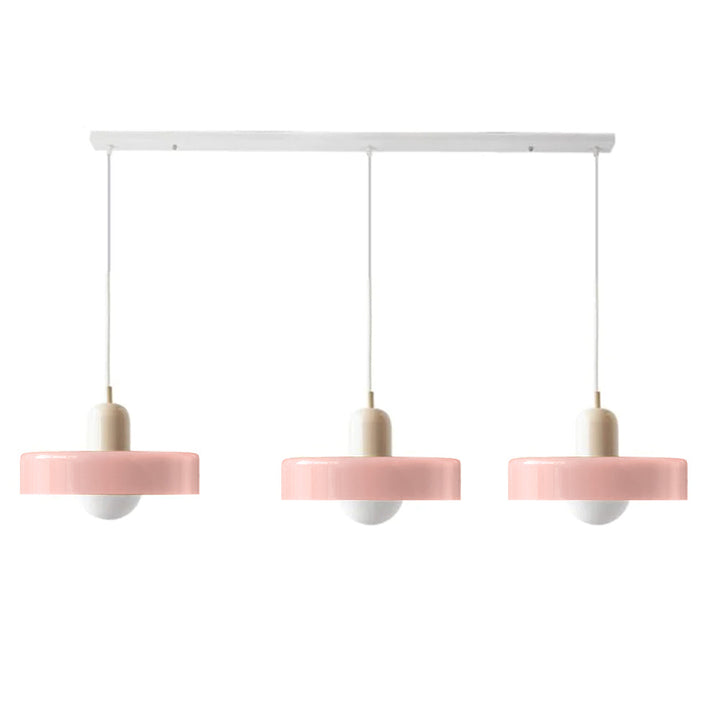 3-headed Bauhaus pendant light made of colored glass