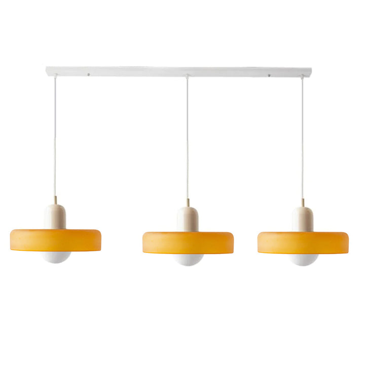 3-headed Bauhaus pendant light made of colored glass