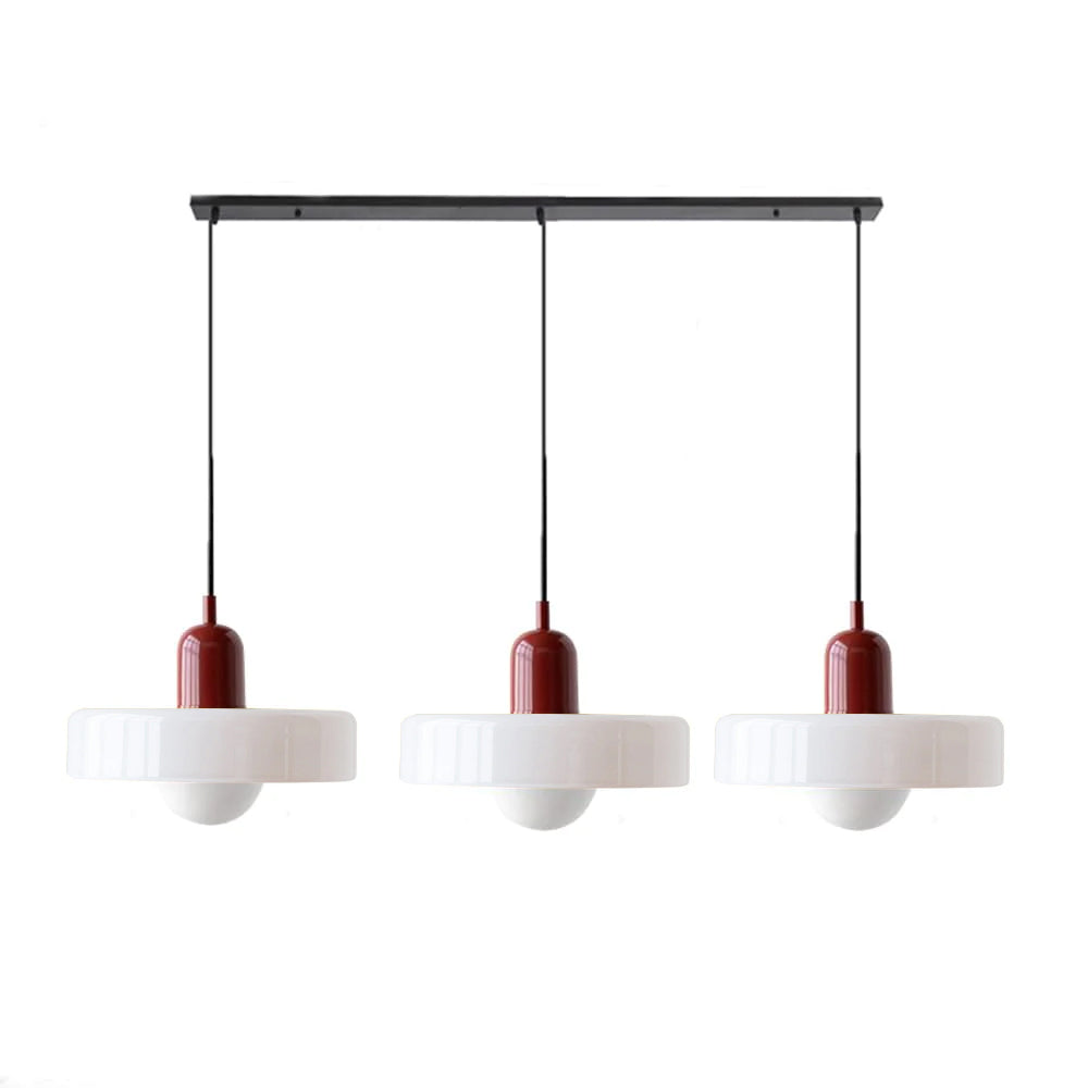 3-headed Bauhaus pendant light made of colored glass