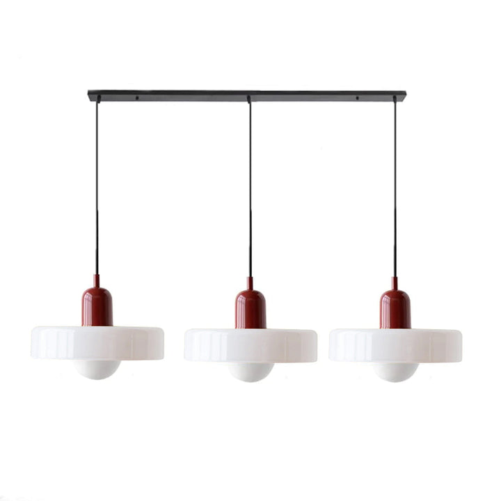 3-headed Bauhaus pendant light made of colored glass