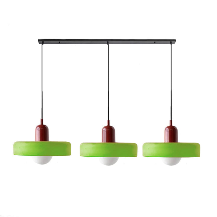 3-headed Bauhaus pendant light made of colored glass