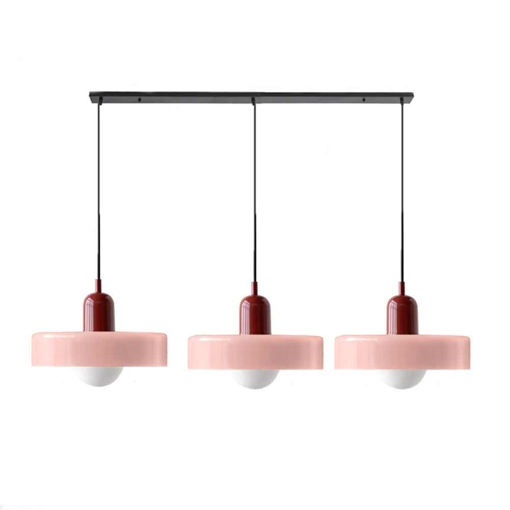 3-headed Bauhaus pendant light made of colored glass