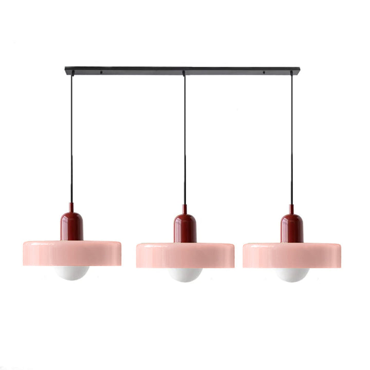3-headed Bauhaus pendant light made of colored glass