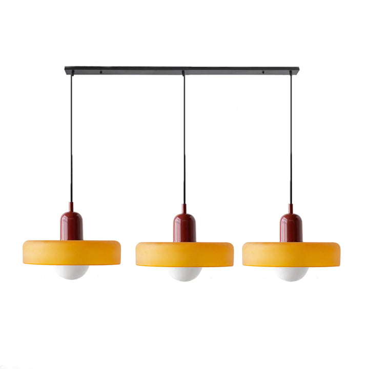 3-headed Bauhaus pendant light made of colored glass