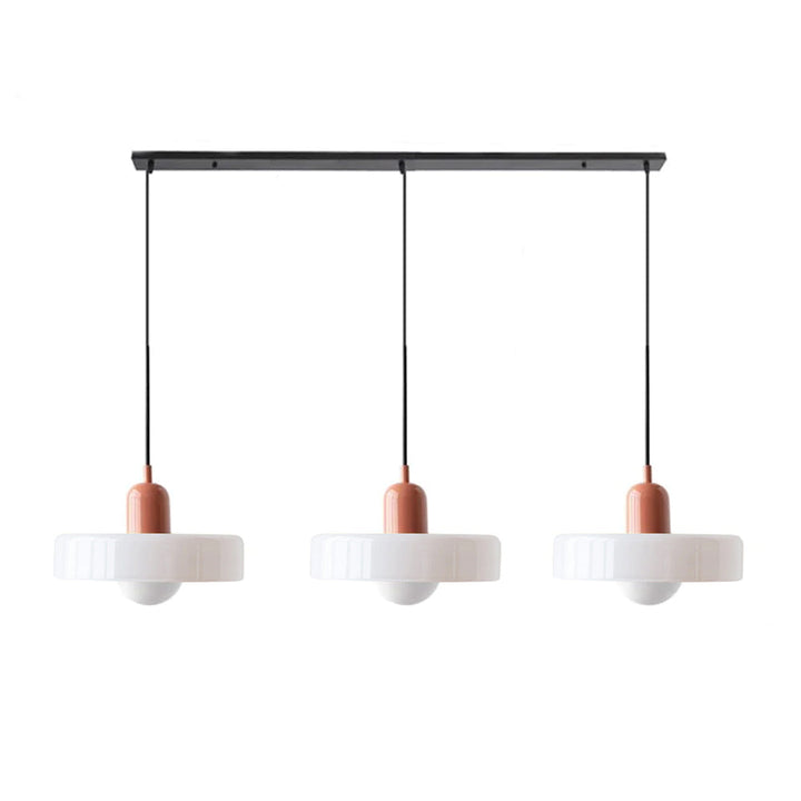 3-headed Bauhaus pendant light made of colored glass