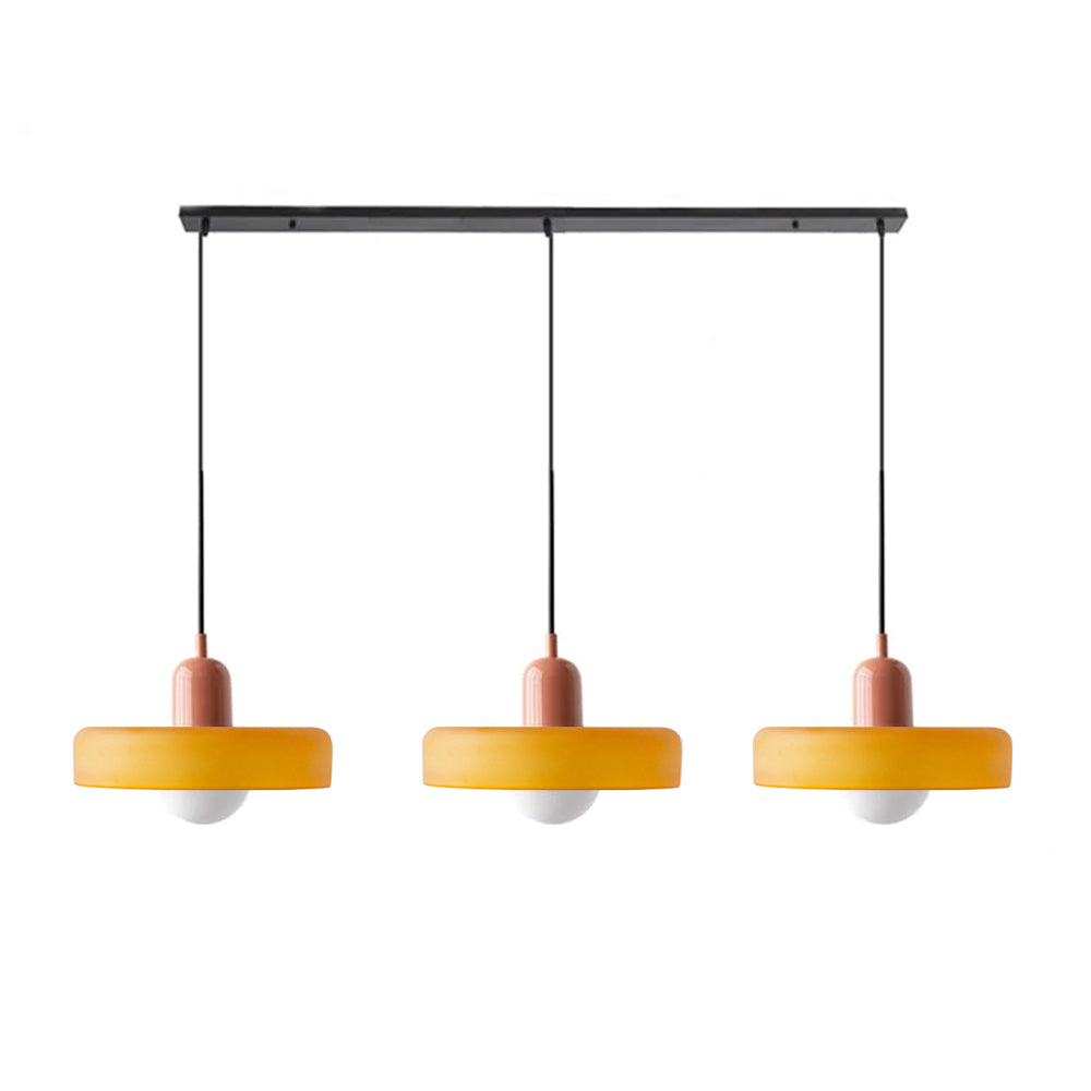 3-headed Bauhaus pendant light made of colored glass