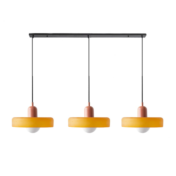 3-headed Bauhaus pendant light made of colored glass