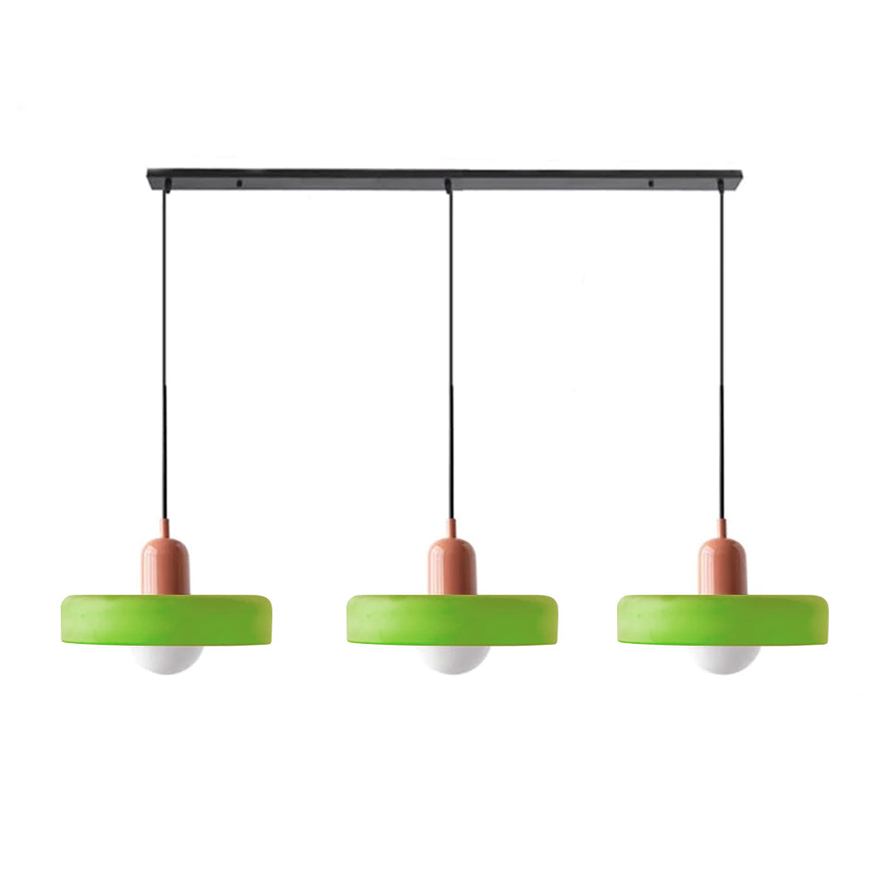 3-headed Bauhaus pendant light made of colored glass