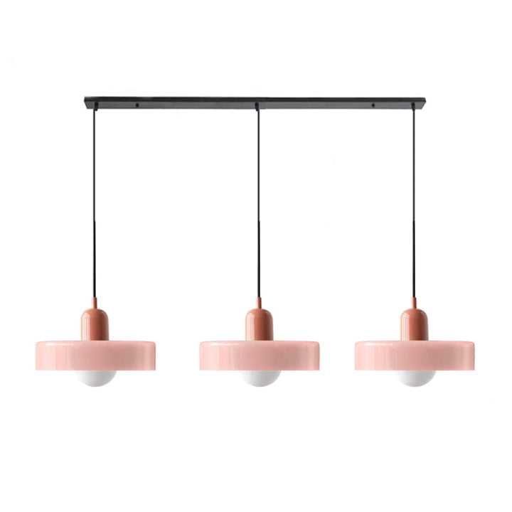 3-headed Bauhaus pendant light made of colored glass