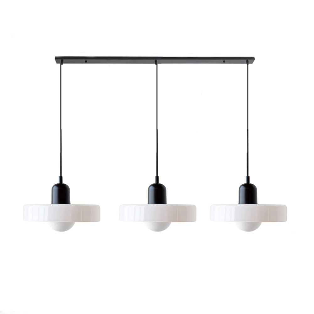3-headed Bauhaus pendant light made of colored glass