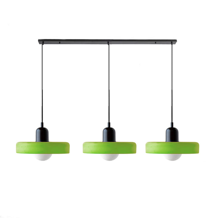 3-headed Bauhaus pendant light made of colored glass