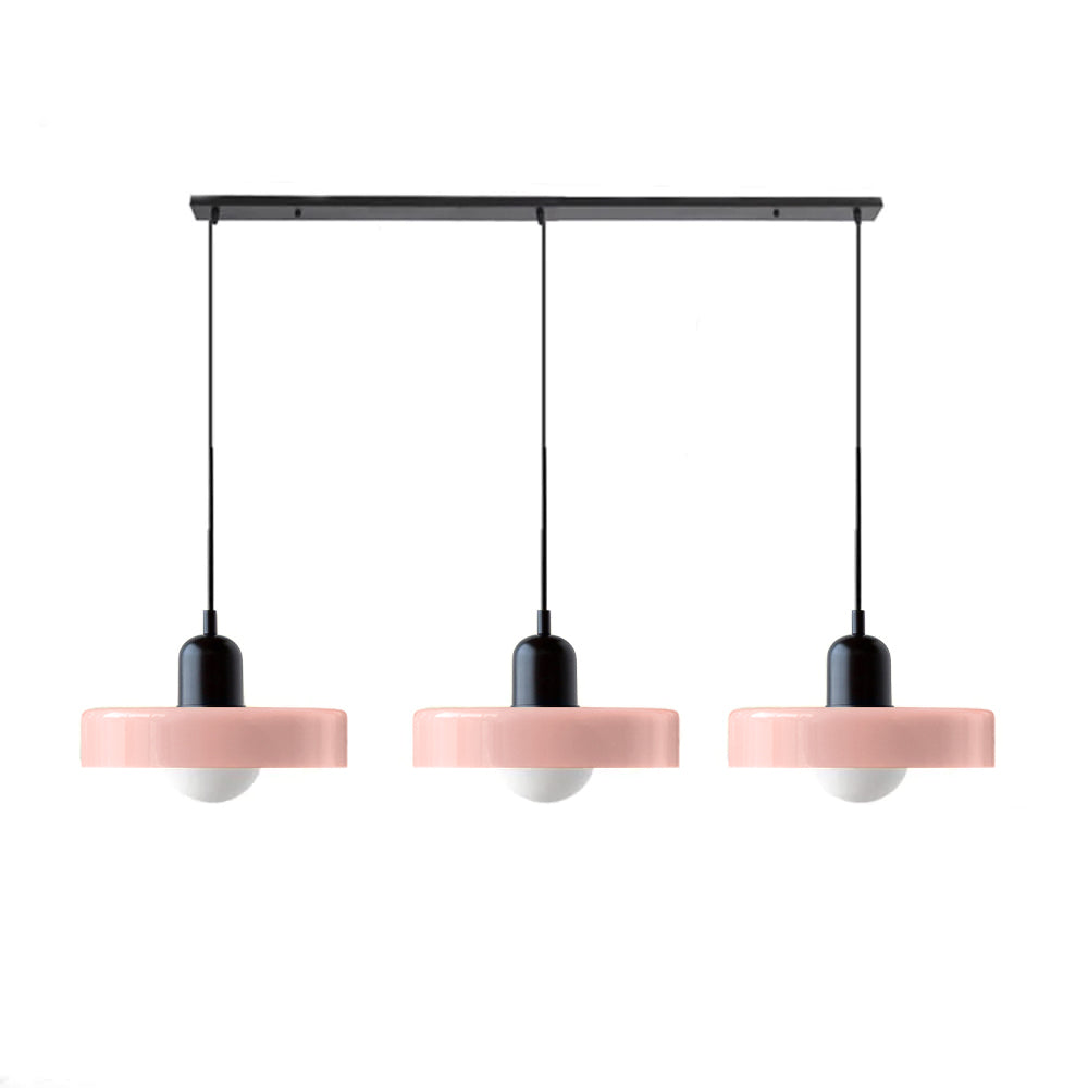 3-headed Bauhaus pendant light made of colored glass