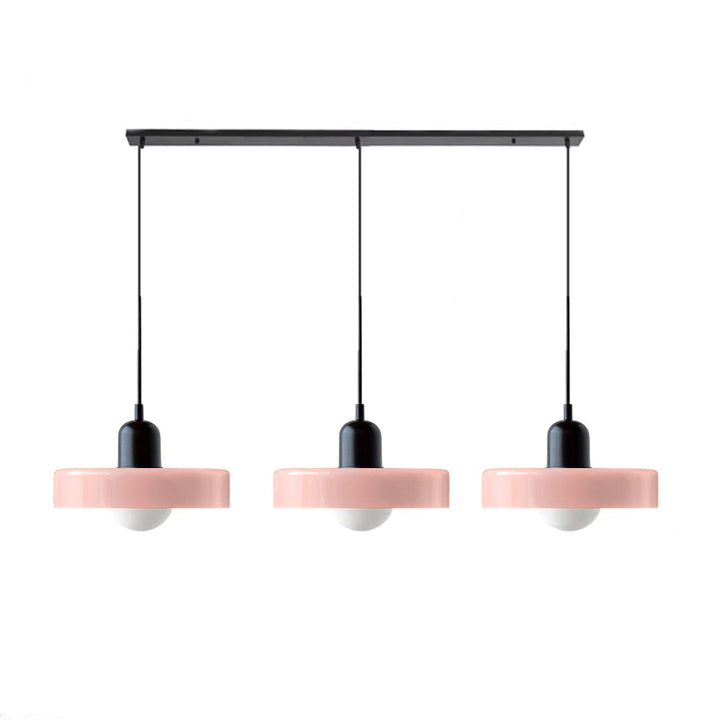 3-headed Bauhaus pendant light made of colored glass
