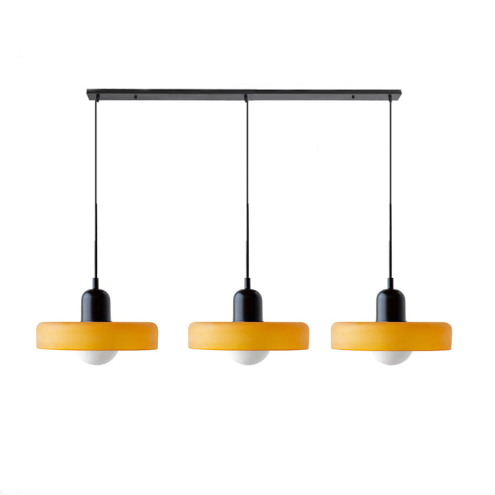 3-headed Bauhaus pendant light made of colored glass