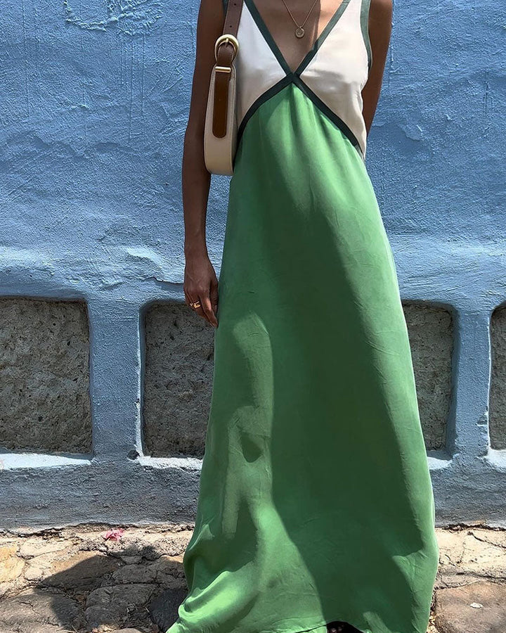Saelie - Chic V-neck dress with contrasting colors