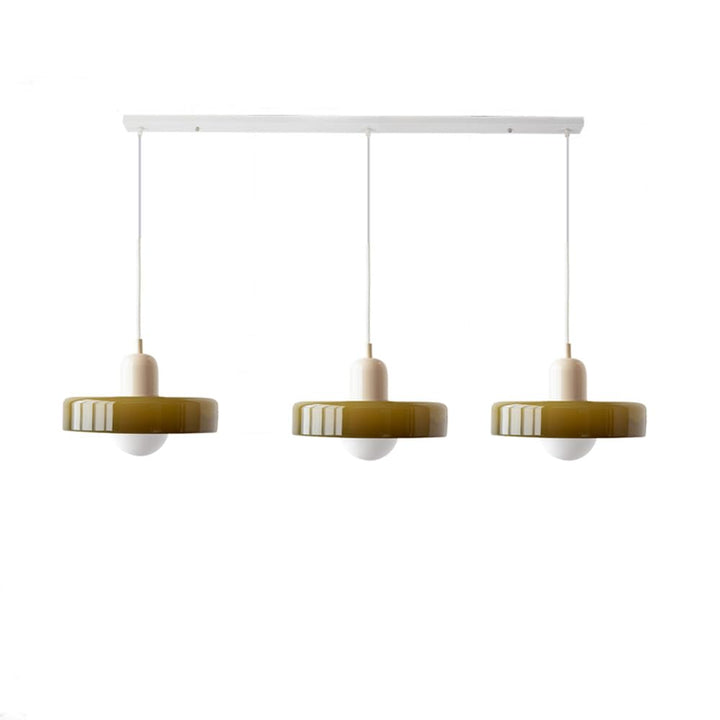 3-headed Bauhaus pendant light made of colored glass
