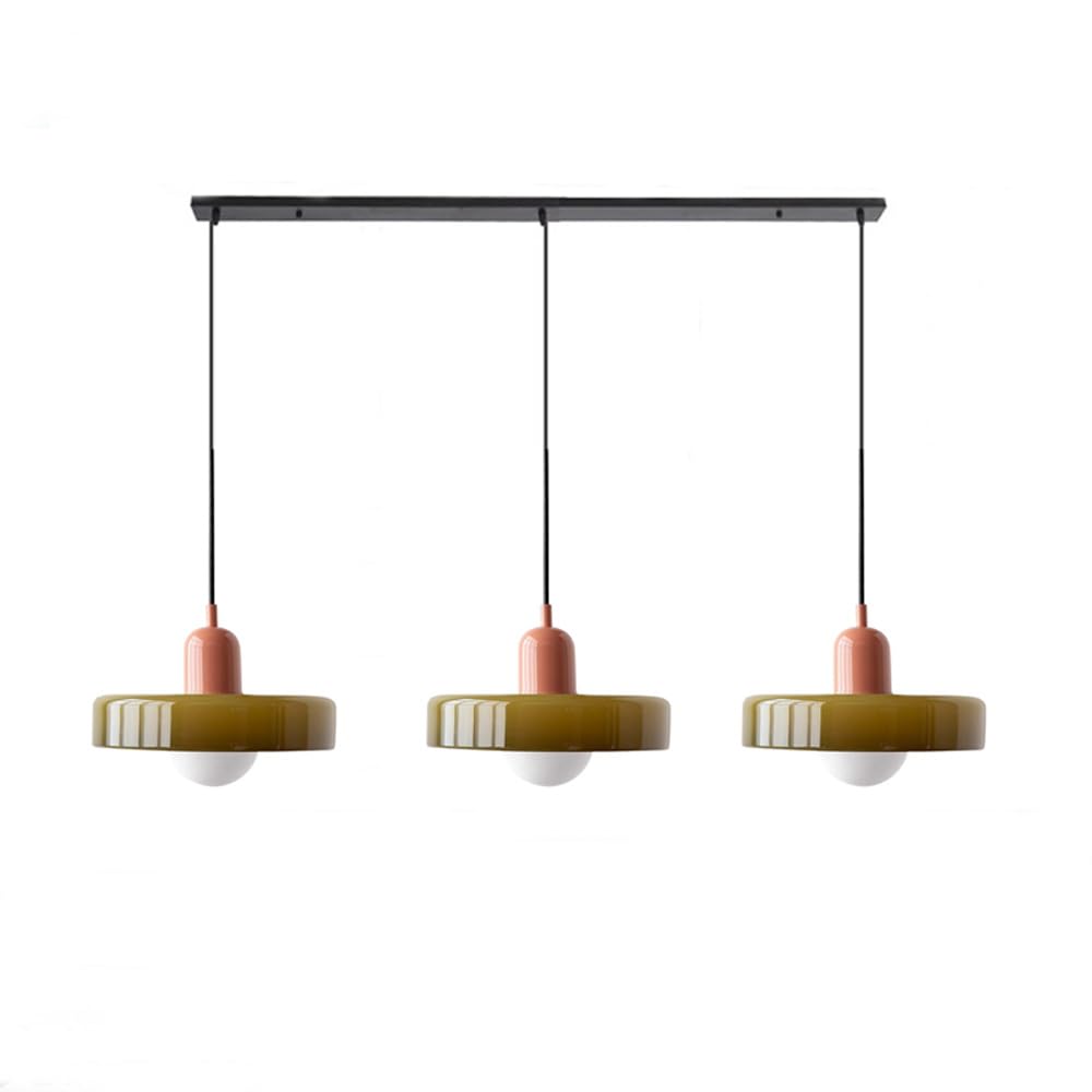 3-headed Bauhaus pendant light made of colored glass
