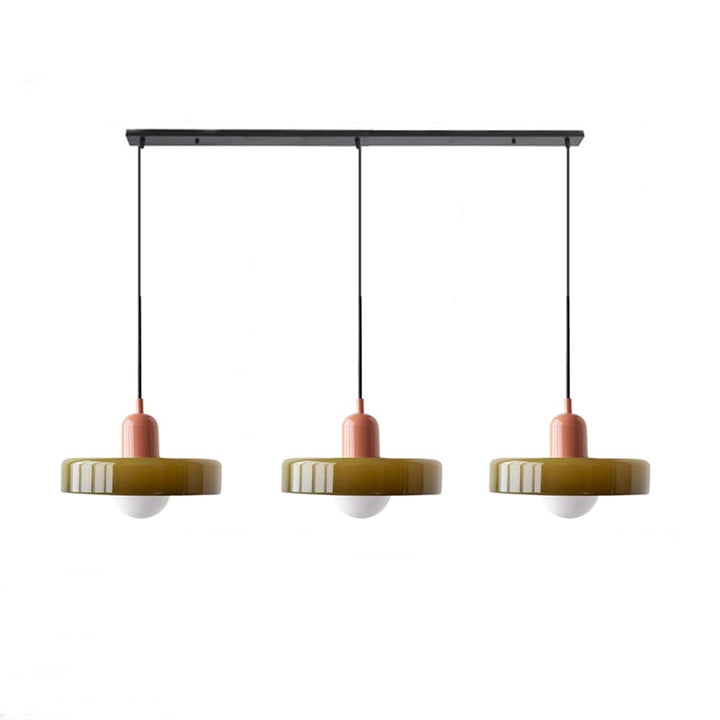 3-headed Bauhaus pendant light made of colored glass