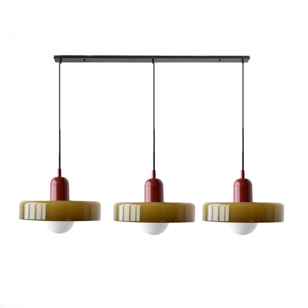 3-headed Bauhaus pendant light made of colored glass
