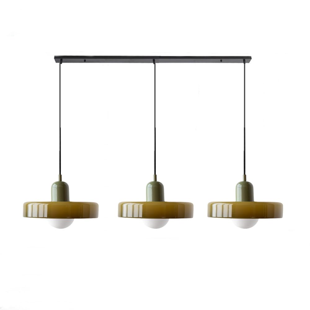 3-headed Bauhaus pendant light made of colored glass