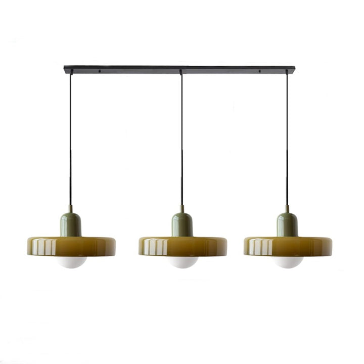 3-headed Bauhaus pendant light made of colored glass