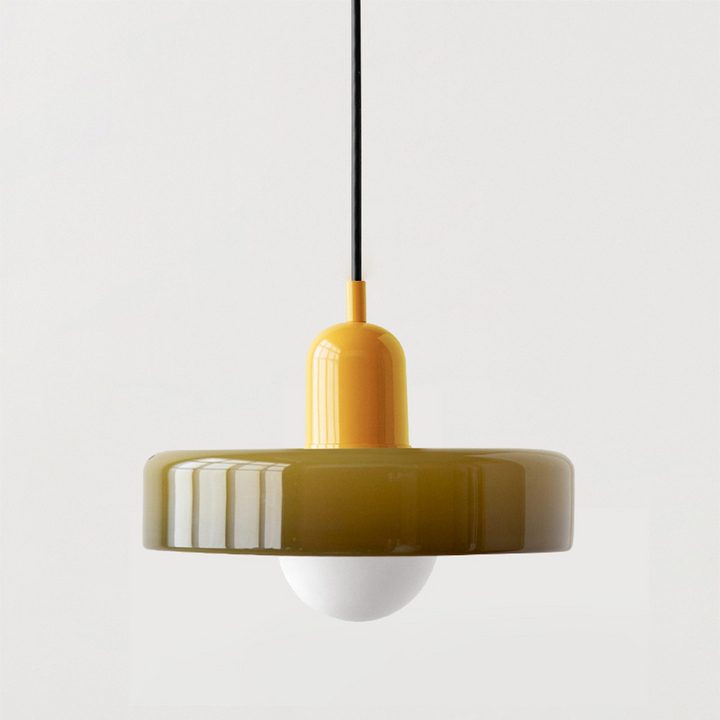 3-headed Bauhaus pendant light made of colored glass
