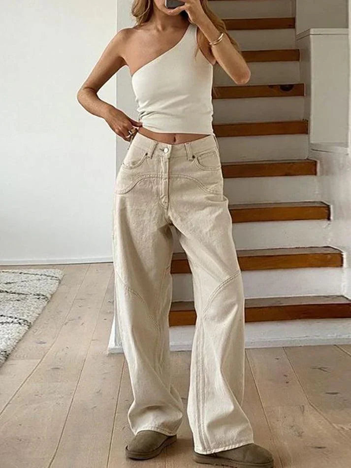 Theia - White baggy jeans in vintage look with slit