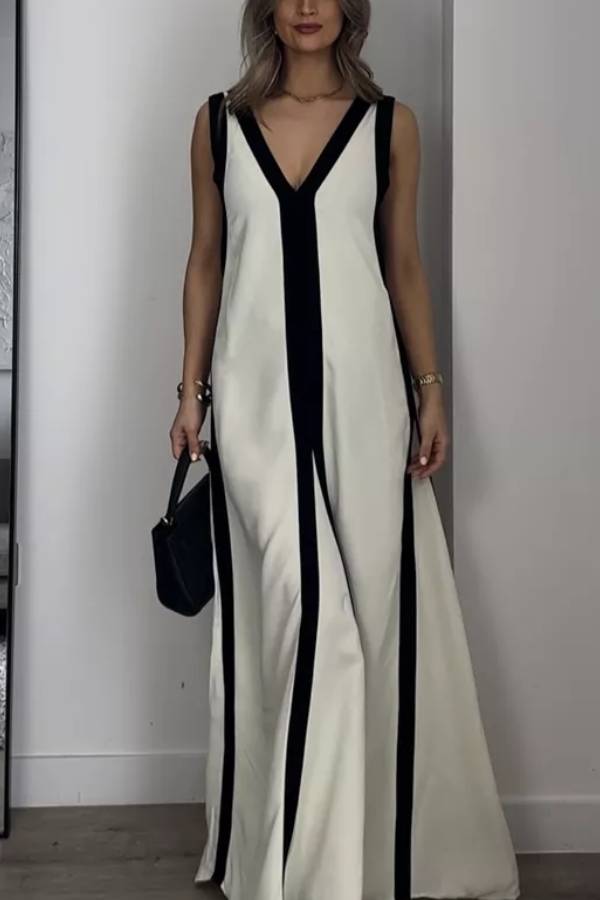 Tiana - Elegant reversible maxi dress with piano keys