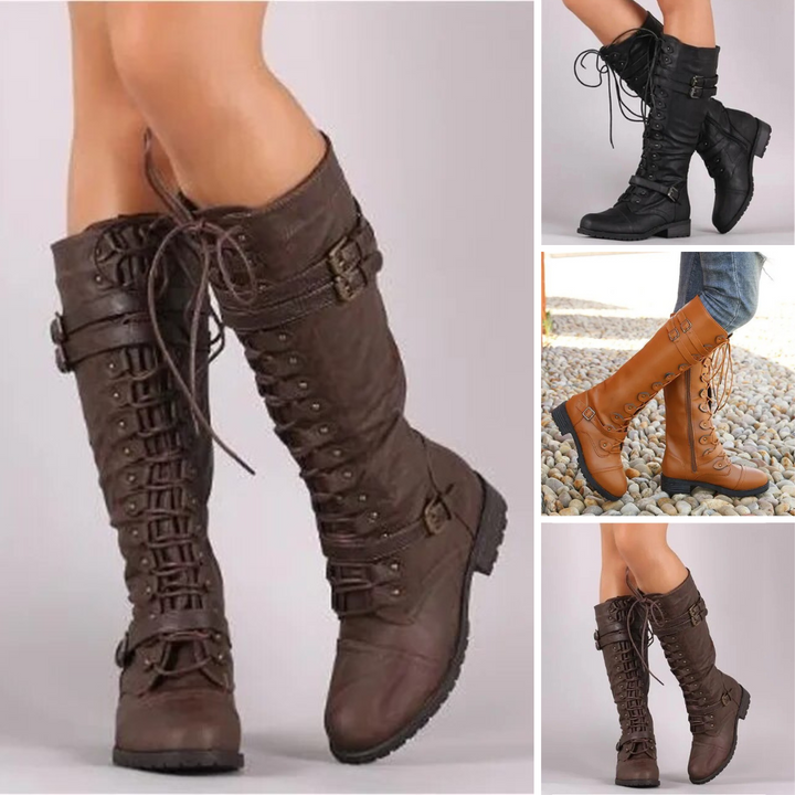 Thora | Boots with retro buckle and laces