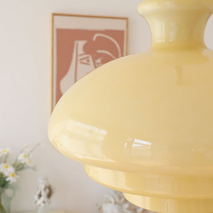 Bauhaus pendant lamp made of cream yellow glass