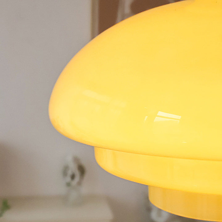 Bauhaus pendant lamp made of cream yellow glass
