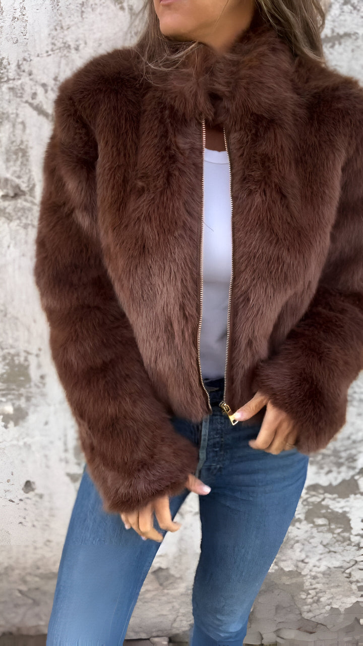 Maris | Plush coat with high collar and zipper