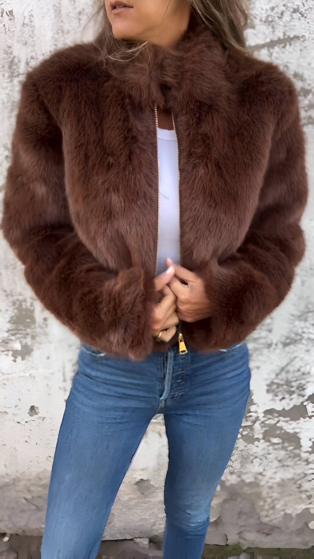 Maris | Plush coat with high collar and zipper