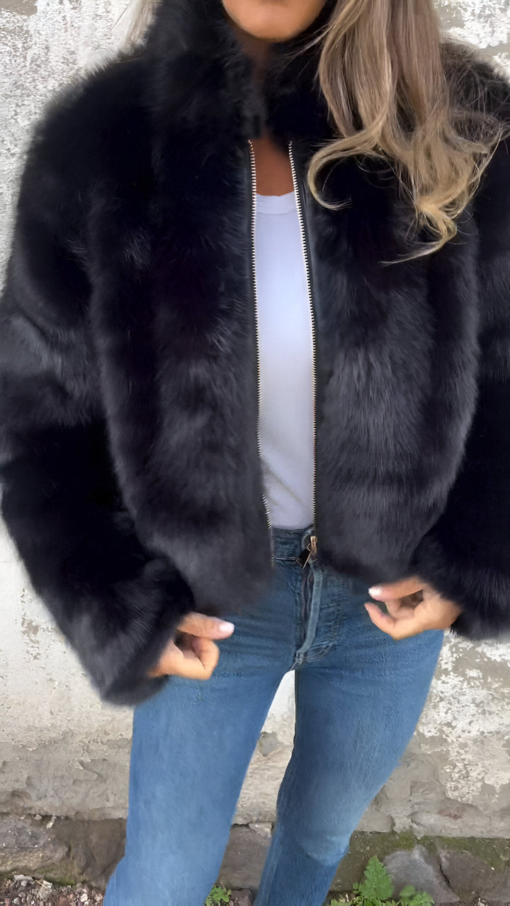 Maris | Plush coat with high collar and zipper