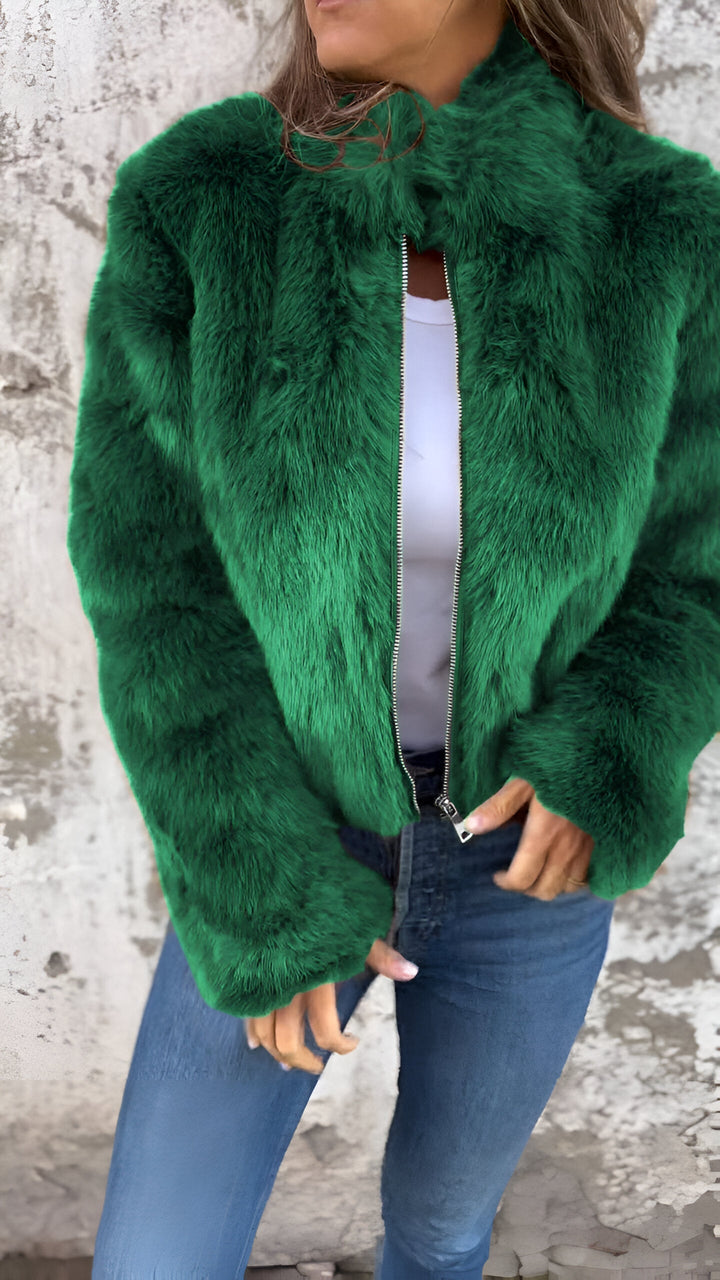 Maris | Plush coat with high collar and zipper
