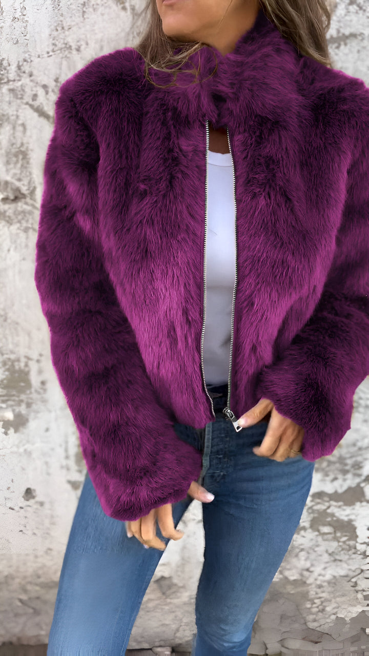 Maris | Plush coat with high collar and zipper